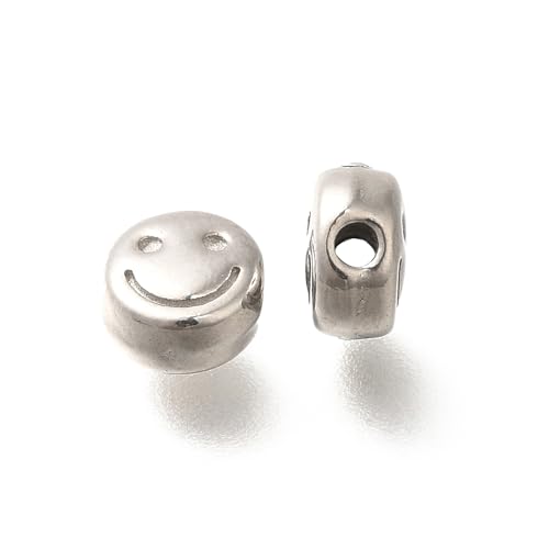 Ipotkitt 20 Stück Happy Face Edelstahlperlen, flache runde Metallperlen, Emotions-Abstandshalter, Ornamente für DIY, Handwerk, Schlüsselanhänger, Armband, Ohrringe, Stift, Schmuckherstellung von Ipotkitt