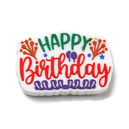 Ipotkitt 20 Stück Wort-Silikon-Fokal-Perlen, rechteckige Form, Happy Birthday, lose Perlen für DIY-Schmuck, Handwerk, Stift, Schlüsselanhänger, Armband, Schlüsselband, Geschenkzubehör von Ipotkitt