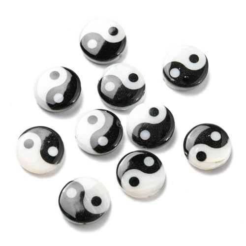 Ipotkitt 20 Stück bedruckte Yin-Yang-Form, natürliche Süßwasser-Muschelperlen, flache runde Tai Chi-Perlen für DIY-Schmuckherstellung, Halsketten, Armbänder, Ohrringe, Handwerk Ipotkitt 20 Stück bedruckte Yin-Yang-Form, natürliche Süßwasser-Muschelperlen, flache runde Tai Chi-Perlen für DIY-Schmuckherstellung, Halsketten, Armbänder, Ohrringe, Handwerk von Ipotkitt