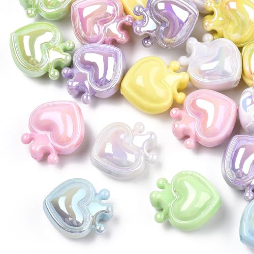 Ipotkitt 20 Stück gemischte Farben, undurchsichtig, schillerndes Acryl-Herz mit Krone, Liebesform, Abstandshalter, Perlen für Schmuckherstellung, Basteln, Armband, Halskette, Ohrringe Ipotkitt 20 Stück gemischte Farben, undurchsichtig, schillerndes Acryl-Herz mit Krone, Liebesform, Abstandshalter, Perlen für Schmuckherstellung, Basteln, Armband, Halskette, Ohrringe von Ipotkitt