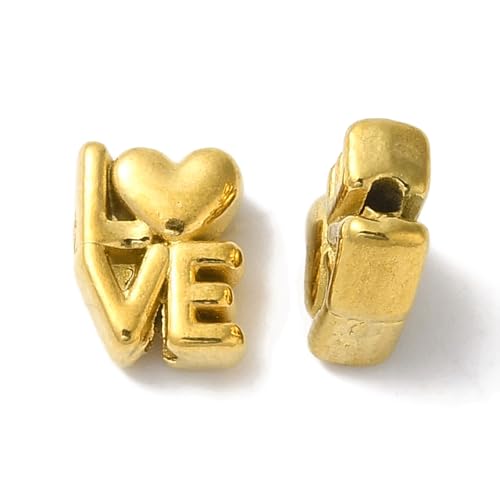 Ipotkitt 20 Stück goldene Farbe Edelstahl Wort Liebe Perlen Buchstaben Liebe Metall Spacer Perlen für DIY Schmuckherstellung Handwerk Armband Halskette Ohrringe Supplies von Ipotkitt