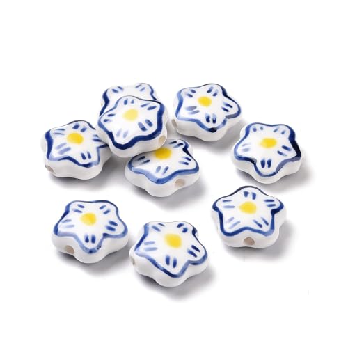 Ipotkitt 20 Stück handgefertigte Porzellan-Blumenperlen Gänseblümchen, Feder-Abstandshalter für selbstgemachte Schmuckherstellung, Armbänder, Halsketten, Ohrringe, Basteln, Schlüsselanhänger von Ipotkitt