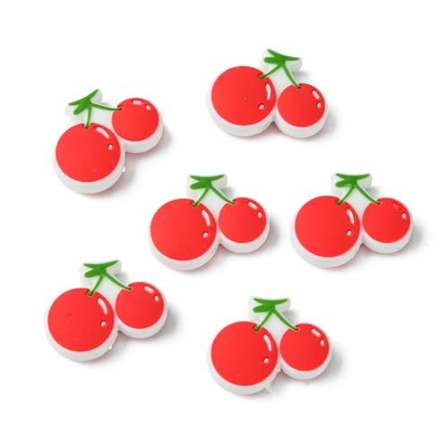 Ipotkitt 20 Stück rote Kirsch-Silikon-Fokal-Perlen, Obst-Abstandshalter, flache Abstandshalter-Perlen für DIY-Tasche, Telefon, Landhof, Perlen, Stift, Schlüsselanhänger, Halskette, Schmuckherstellung von Ipotkitt