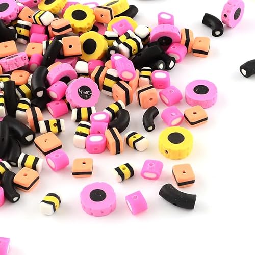 Ipotkitt 200 Stück Bienen Polymer Clay Perlen Schwarz Gelb Rosa Tube Spacer Perlen für DIY Schmuckherstellung Armband Halskette Ohrringe Armband Schlüsselanhänger Handwerk von Ipotkitt