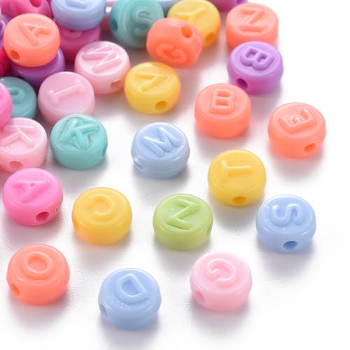 Ipotkitt 200 Stück gemischte Farben, undurchsichtig, Acryl, flach, rund, mit Buchstaben-Perlen, Alphabet-Abstandshalter, Perlen für Schmuckherstellung, Handwerk, DIY, Armband, Halskette, Ohrringe Ipotkitt 200 Stück gemischte Farben, undurchsichtig, Acryl, flach, rund, mit Buchstaben-Perlen, Alphabet-Abstandshalter, Perlen für Schmuckherstellung, Handwerk, DIY, Armband, Halskette, Ohrringe von Ipotkitt