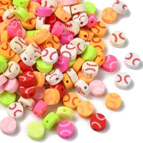 Ipotkitt 200 Stück gemischte Farben Baseball-Form, handgefertigte Polymer-Ton-Perlen, flache runde Münzen-Abstandshalter, Perlen für DIY-Armbänder, Schlüsselanhänger, Stift, Kunst, Bastelbedarf von Ipotkitt