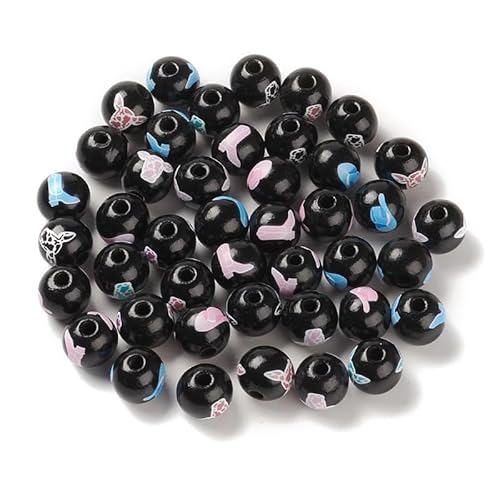 Ipotkitt 200 Stück schwarz bedruckte runde Cowboy-Themen-Holzperlen europäische Wüste Western Holzperlen mit großem Loch für DIY Schmuck Handwerk Armband Schlüsselanhänger Home Party Decor Bulk von Ipotkitt