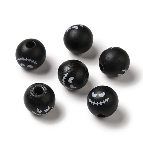 Ipotkitt 200 Stück schwarze, bedruckte runde Holzperlen mit großem Loch, Halloween-Thema, großes Loch, Perlen für DIY-Schmuck, Handwerk, Armbänder, Schlüsselanhänger, Heim-Party-Dekoration Ipotkitt 200 Stück schwarze, bedruckte runde Holzperlen mit großem Loch, Halloween-Thema, großes Loch, Perlen für DIY-Schmuck, Handwerk, Armbänder, Schlüsselanhänger, Heim-Party-Dekoration von Ipotkitt