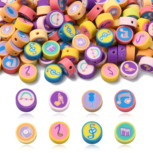 Ipotkitt 200 Stück zufällige Tonperlen mit Musikmotiven, flach, rund, Polymer-Ton-Perlen, Musiknoten, lose Perlen, handgefertigte Abstandshalter-Perlen für DIY, Perlen, Armband, Schmuck, Handwerk Ipotkitt 200 Stück zufällige Tonperlen mit Musikmotiven, flach, rund, Polymer-Ton-Perlen, Musiknoten, lose Perlen, handgefertigte Abstandshalter-Perlen für DIY, Perlen, Armband, Schmuck, Handwerk von Ipotkitt