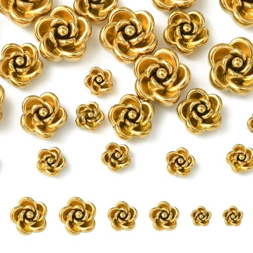 Ipotkitt 24 Stück 3 Stile 304 Edelstahl Rosenperlen Metall Blume Floral Spacer Perlen für DIY Schmuckherstellung Handwerk Armband Halskette Ohrringe Zubehör von Ipotkitt