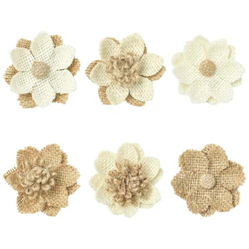 Ipotkitt 24 Stück 6 Stile Jute-Blumen-Patches zum Aufbügeln mit floralem Boho-Thema, Applikationen zum Aufnähen, für Bastelarbeiten, Nähen, Jacken, Rucksäcke, Hüte, Jeans, Kleidung, Party-Dekoration von Ipotkitt