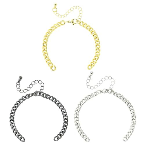 Ipotkitt 3 Stück 3 Farben 137 mm Messing kubanische Gliederkette Armband Herstellung Halbfertig mit Karabinerverschlüssen Verlängerungsketten für DIY Schmuckherstellung Armband Fußkettchen Handwerk von Ipotkitt