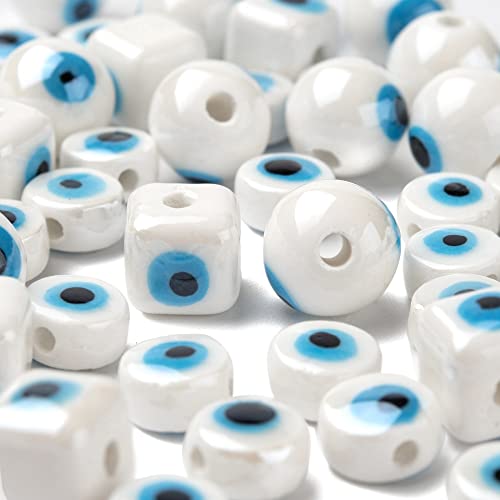 Ipotkitt 3 Style Handmade Round & Flat Round & Cube with Evil Eye Dice Bright Glazed Porcelain Ceramic Beads for DIY Jewellery Making Accessories von Ipotkitt