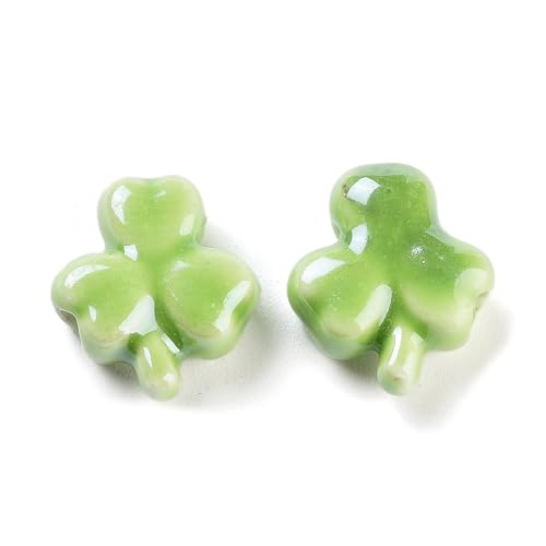Ipotkitt 30 Stück grüne handgefertigte Familienrosen-Porzellan-Kleeperlen Kleeblatt St. Patrick's Day Keramikperlen für DIY-Schmuck, Armbänder, Halsketten, Ohrringe, Schlüsselanhänger, Dekoration von Ipotkitt