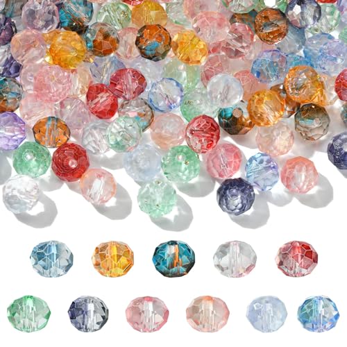 Ipotkitt 300 Stück 8 mm Facettierte Glasperlen - Transparente Rondelle, Farbverlauf, Kristall, Zweifarbige Abstandshalter für Taschenkette, Schlüsselanhänger Ipotkitt 300 Stück 8 mm Facettierte Glasperlen - Transparente Rondelle, Farbverlauf, Kristall, Zweifarbige Abstandshalter für Taschenkette, Schlüsselanhänger von Ipotkitt