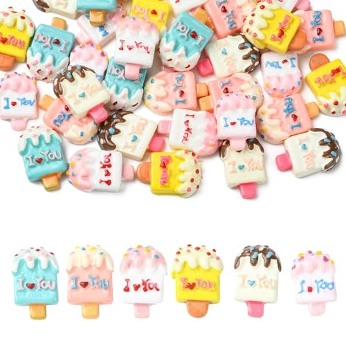 Ipotkitt 36 Stück 6 Farben undurchsichtige Eiscreme-Cabochons aus Kunstharz, Sommerdessert, süße Lebensmittel, flache Rückseite, kein Loch, Perlen für DIY, Handwerk, Schmuck, Haarnadeln, Handyhüllen Ipotkitt 36 Stück 6 Farben undurchsichtige Eiscreme-Cabochons aus Kunstharz, Sommerdessert, süße Lebensmittel, flache Rückseite, kein Loch, Perlen für DIY, Handwerk, Schmuck, Haarnadeln, Handyhüllen von Ipotkitt