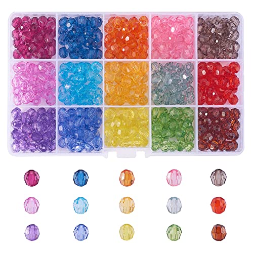 Ipotkitt 450 Stück 15 Farben, 8 mm, transparente Acryl-Perlen, facettierte Kristallglas, runde Perlen für DIY-Schmuckherstellung, mit Behälterbox von Ipotkitt