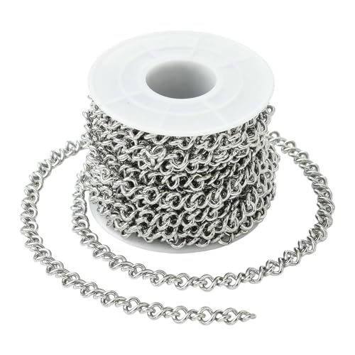 Ipotkitt 5 Meter 16,4 Fuß 1,4 mm 304 Edelstahl verlötete gedrehte Ketten mit Spule, hohle Gliederketten, Verlängerung, Kettenrolle für DIY, Handwerk, Schmuck, Armband, Halskette, Kappe, Jeans von Ipotkitt
