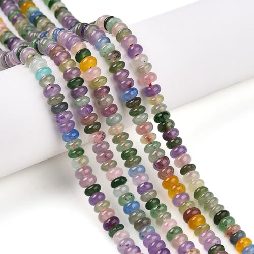 Ipotkitt 5 Srands gefärbte natürliche weiße Jade-Rondelle-Perlen, Stränge, Trommelfass-Abstandshalter, Edelstein-Perle für DIY-Schmuckherstellung, Armband, Halskette, Ohrringe, Schlüsselanhänger von Ipotkitt