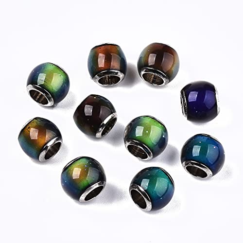 Ipotkitt 5 Stück europäische Glasperlen mit Messingkernen, Rondelle Barrel wechselnde Farbe, Stimmung, großes Loch, Perlen für DIY, Schmuck, Handwerk, Schlüsselanhänger, Armbänder, Halsketten von Ipotkitt