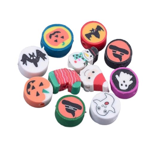 Ipotkitt 50 Stück Modelliermasse, Halloween-Perlen, Schneemann, Weihnachten, Winter, Herbst, Abstandshalter für DIY-Schmuck, Armband, Halskette, Ohrringe, Schlüsselanhänger, Geldbörse, Handwerk von Ipotkitt