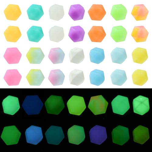 Ipotkitt 50 Stück bunte leuchtende Sechseck-Silikon-Focal-Perlen, leuchten im Dunkeln, Silikonperlen, Bonbonfarben, Gummiperlen, Polygon-Silikonperlen für Armband, Halskette, Schmuckherstellung, DIY Ipotkitt 50 Stück bunte leuchtende Sechseck-Silikon-Focal-Perlen, leuchten im Dunkeln, Silikonperlen, Bonbonfarben, Gummiperlen, Polygon-Silikonperlen für Armband, Halskette, Schmuckherstellung, DIY von Ipotkitt