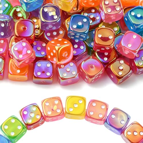 Ipotkitt 50 Stück gemischte Farben, schillernde, UV-beschichtete undurchsichtige Acryl-Würfelperlen, Würfel, quadratisch, Spielthema, lose Perlen für DIY-Schmuckherstellung, Armband, Halskette von Ipotkitt