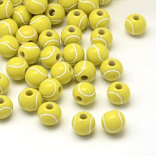 Ipotkitt 50 Stück lose Acryl-Tennisperlen, Sportball-Thema, Abstandshalter, Perlen für DIY-Schmuckherstellung, Handwerk, Armband, Halskette, Ohrringe, Schlüsselanhänger, Dekoration, Großpackung von Ipotkitt