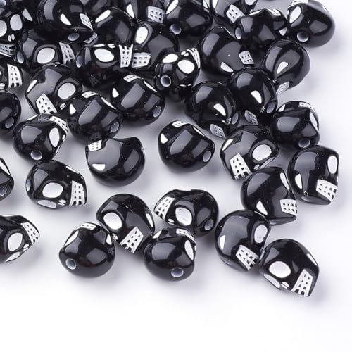 Ipotkitt 50 schwarze Acryl-Totenkopf-Perlen, Halloween-Spooky-Kopf-Skelett-Abstandshalter für DIY-Schmuckherstellung, Armband, Ohrringe, Halskette, Schlüsselanhänger, Basteln, Party-Dekoration von Ipotkitt