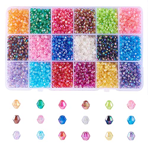 Ipotkitt 5400 Stück 18 Farben transparente Acryl-Perlen, facettierte Doppelkegel-Perlen, Bulk-AB-Farbe, plattiert für DIY-Schmuckherstellung, Handwerk von Ipotkitt