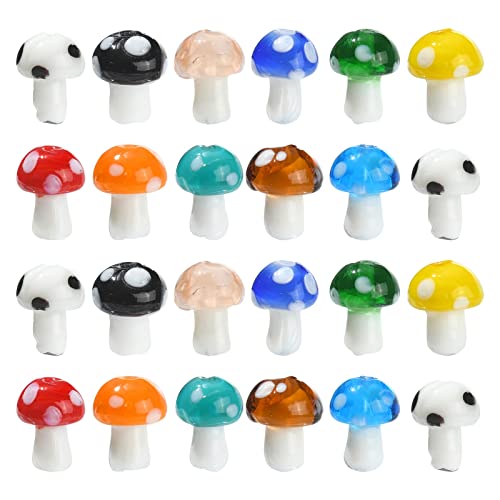 Ipotkitt 55 Stück 11 Farben Glas-Pilzperlen, handgefertigte Lampwork-Perlen, kleine Pilz-Perlen für DIY-Halsketten, Ohrringe, Armbänder, Schmuckherstellung von Ipotkitt