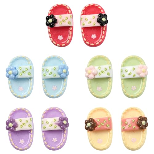 Ipotkitt 60 Stück 10 Farben Slipper & Blume blickdicht Harz Cabochons Niedliche Schuh-Ornamente Flache Rückseite Verzierungen für DIY Handyhülle Kunst Handwerk Zubehör Schmuckherstellung von Ipotkitt