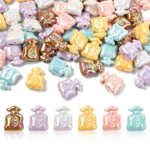 Ipotkitt 60pcs 6 Farben Geldbeutel Acryl Spacer Perlen Dollar Zeichen Perlen Glücksgeld Perle für DIY Kunst Handwerk Supplies Halskette Armband Ohrring Schmuckherstellung von Ipotkitt