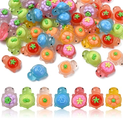 Ipotkitt 70pcs 7 Farben leuchtende Harz Schildkröte & Obst Cabochons Schildkröte Meer Tier Ozean Flatback Charms ohne Loch Perlen für DIY Handwerk Schmuck Haarnadel Telefon Armband von Ipotkitt