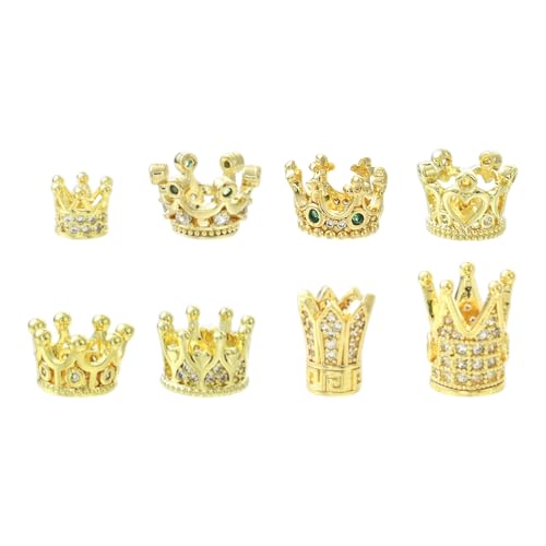 Ipotkitt 8 Stück goldene Messingperlen mit Zirkonia, Krone, große Löcher, Perlen für selbstgemachte Schmuckherstellung, Armband, Halskette, Ohrringe, Schlüsselanhänger, Dekoration, 8 Stück von Ipotkitt