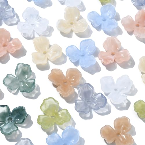 Ipotkitt Acryl-Blumen-Perlenkappen in 8 Farben, bunt, 3-Petal-Blumen-Abstandshalter, Kunststoff-Perlen, große blumenförmige Perlen für selbstgemachte Ohrringe, Halsketten, Schmuckherstellung, von Ipotkitt