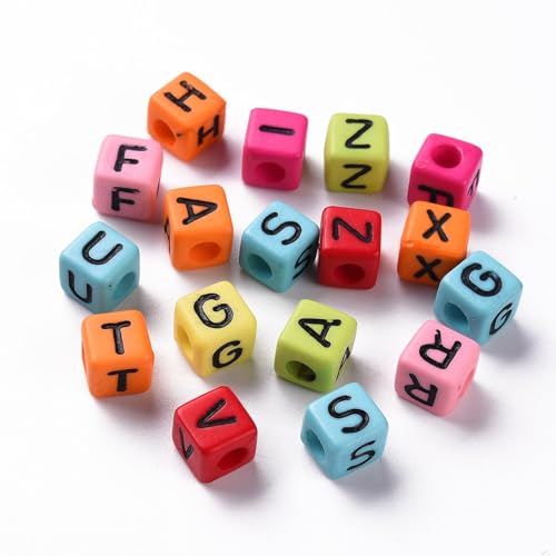 Ipotkitt Acryl-Würfel mit schwarzen Buchstaben, quadratisch, großes Loch, für selbstgemachte Schmuckherstellung, Armbänder, Ohrringe, Halsketten, Schlüsselanhänger, Bastelarbeiten, ca. 1130 Stück, 500 von Ipotkitt