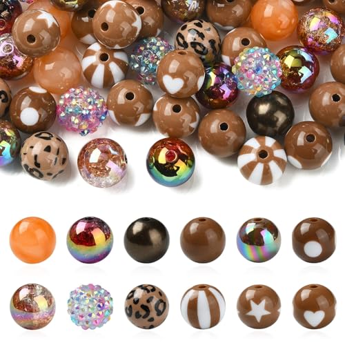 Ipotkitt Acrylperlen mit braunem Thema, 12 Stile, 16 mm, grob, rund, mit Stern-Herz-Muster, Kaugummi-Perlen für DIY, Schmuck, Handwerk, Schlüsselanhänger, Tasche, Telefon, Stifte, Dekoration Ipotkitt Acrylperlen mit braunem Thema, 12 Stile, 16 mm, grob, rund, mit Stern-Herz-Muster, Kaugummi-Perlen für DIY, Schmuck, Handwerk, Schlüsselanhänger, Tasche, Telefon, Stifte, Dekoration von Ipotkitt
