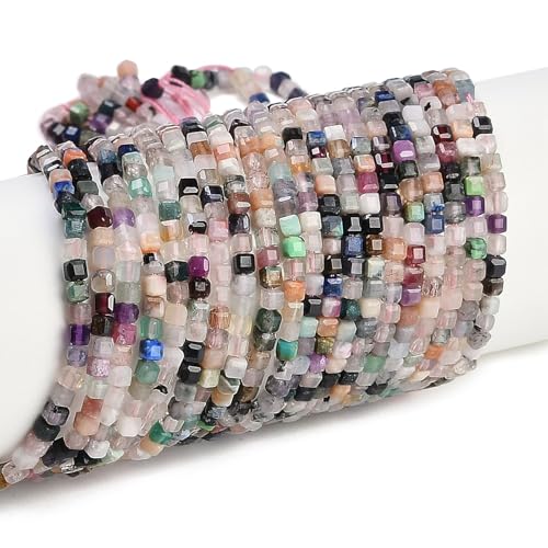 Ipotkitt Ca. 740 Stück, 5 Stränge, natürliche, gemischte Edelsteine, facettierte Würfelperlen, Stränge, quadratische Steine, lose Perlen für DIY-Schmuckherstellung, Handwerk, Armband, Halskette von Ipotkitt