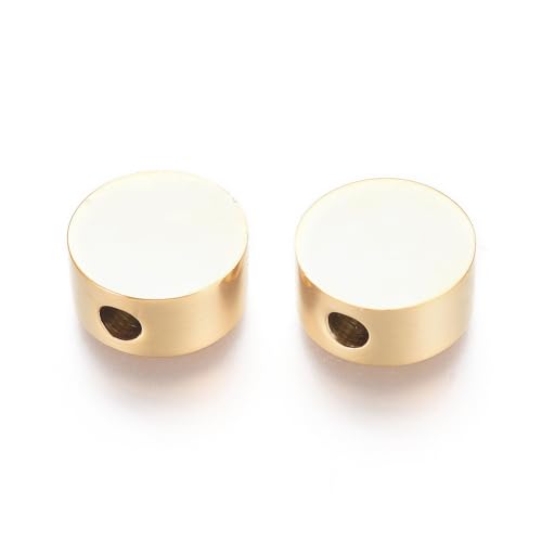 Ipotkitt Flache runde Perlen aus 304 Edelstahl, goldfarben, für Bastelarbeiten, Armbänder, Halsketten, Ohrringe, Perlenzubehör, 10 Stück von Ipotkitt