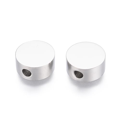 Ipotkitt Flache runde Perlen aus 304er Edelstahl, Kreis, lose Perlen für DIY-Schmuckherstellung, Handwerk, Armband, Halskette, Ohrringe, Perlenzubehör, 10 Stück von Ipotkitt