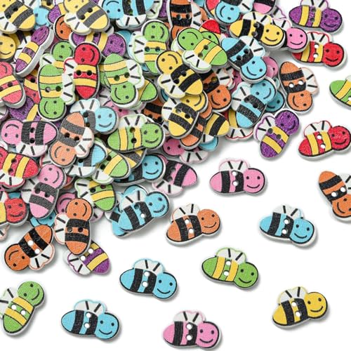 Ipotkitt Holzknöpfe mit 2 Löchern, verschiedene Farben, niedliches Tier, Insekten, Bienen, Holzknöpfe für Heimwerker, Handwerk, Jeans, Nähen, Kleidung, Hemd, Anzug, Bluse, Hosen, Großpackung von Ipotkitt