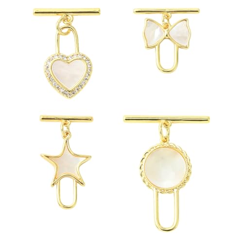 Ipotkitt Knebelverschlüsse aus Messing mit Muschel, Herz, Schleife, Stern, rund, T-Steg-Verschlüsse, Verbindungsstück für DIY-Schmuckherstellung, Armbänder, Halsketten, Handwerk, 4 Stück Ipotkitt Knebelverschlüsse aus Messing mit Muschel, Herz, Schleife, Stern, rund, T-Steg-Verschlüsse, Verbindungsstück für DIY-Schmuckherstellung, Armbänder, Halsketten, Handwerk, 4 Stück von Ipotkitt