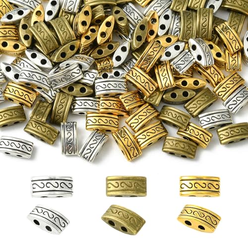Ipotkitt Metallperlen mit 2 Löchern, 3 Farben, Antiksilber, rechteckige Perlen, flache Abstandshalter, Ornamente für Bastelarbeiten, Schlüsselanhänger, Armband, Ohrringe, Stift, Schmuckherstellung Ipotkitt Metallperlen mit 2 Löchern, 3 Farben, Antiksilber, rechteckige Perlen, flache Abstandshalter, Ornamente für Bastelarbeiten, Schlüsselanhänger, Armband, Ohrringe, Stift, Schmuckherstellung von Ipotkitt