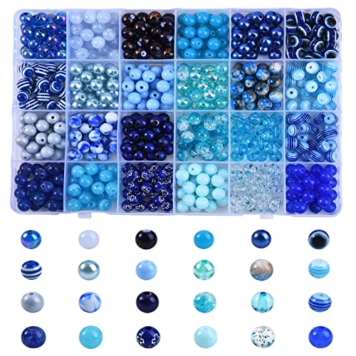 Ipotkitt Runde Glasperlen, 24 Farben, 8 mm, handgefertigt, Abstandshalter für Schmuckherstellung, 600 Stück, Blau von Ipotkitt