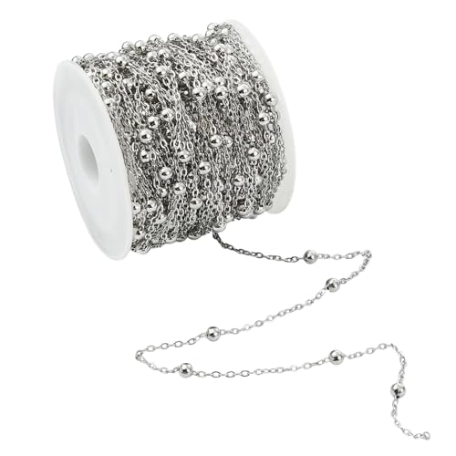 Ipotkitt Satellitenketten, 3 mm, 304 Edelstahl, gelötet mit Spulenverlängerung, Gliederkette, Großpackung für Bastelarbeiten, Schmuck, Halsketten, Armbänder, 10 m von Ipotkitt
