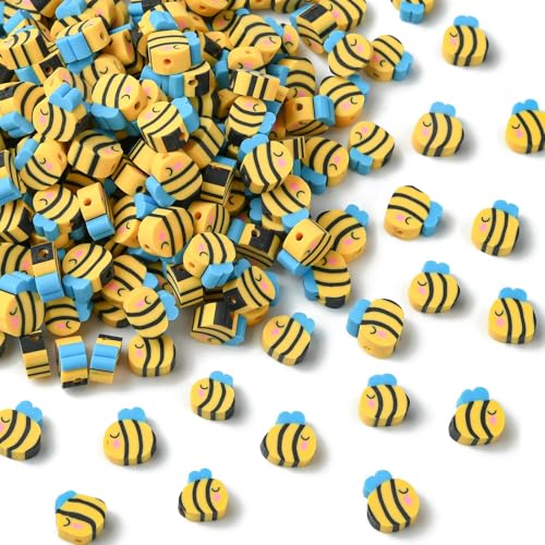 Ipotkitt Ungefähre 450 Stück handgefertigte Polymer-Ton-Perlen mit Bienen-Motiv, flach, Zwischenperlen für DIY-Armbänder, Schlüsselanhänger, Kunsthandwerksbedarf, Schmuckherstellung von Ipotkitt