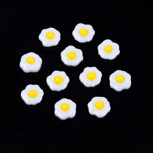 Ipotkitt Weiße Spiegelei-Cabochons aus Kunstharz, Nachahmung von Lebensmitteln, Frühstück, ohne Loch, Perlen für DIY, Schmuck, Handwerk, Tasche, Handyhülle, Ohrringe, Schlüsselanhänger, Zubehör, 100 von Ipotkitt