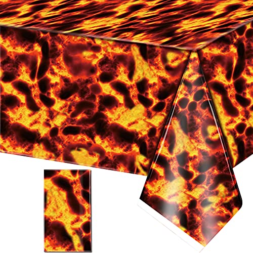 PE Kunststoff Lava Tischdecken Wiederverwendbare Party Bedarf Rechteckige wasserdichte Ölbeständige Tischdecke Feuer Vulkan Tischdecken für Party Outdoor Dekor, 51,2 x 86,6 Zoll (1 Stück) von Irenare