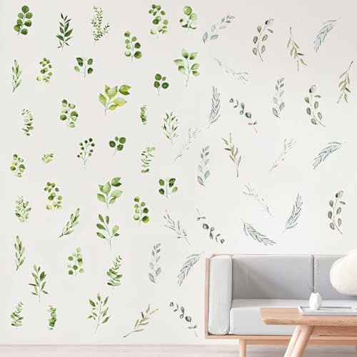 2 Satz Wandtattoo Pflanze, Palmenblätter Wandsticker, AufkleberMöbel Möbel Aufkleber, Grüne Blätter Dekorative Tapete, Blätter Eukalyptus Pflanzen Grün Wandsticke, Grüne Pflanzen Wandtattoo von Irenwarl